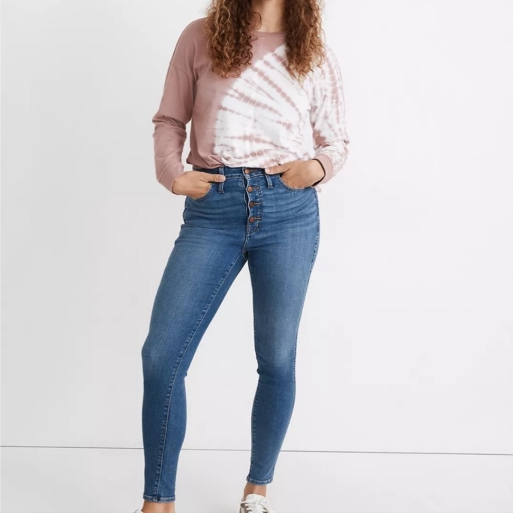 10” Roadtripper Jeans Button Fly Madewell Skinny High Rise Blue Denim Size 27 T